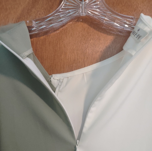 Ladies Blouse, Korean Brand "Colorful Feathers" Sage & White, size L  or S - Picture 4 of 10